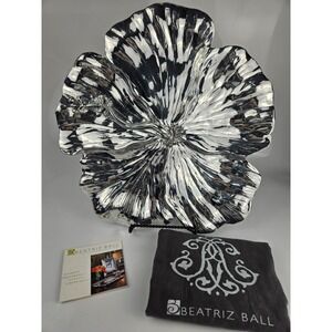 Beatriz Ball ALMA Hibiscus Handmade Polished Aluminum Bowl Platter Dust Bag
